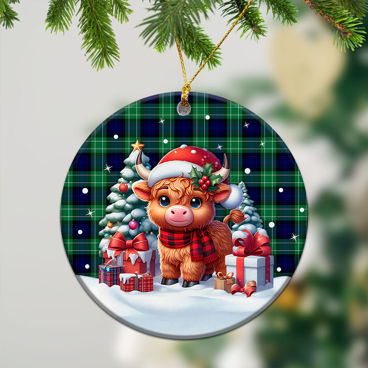 Abercrombie Tartan Christmas Ceramic Ornament - Highland Cow Winter Style