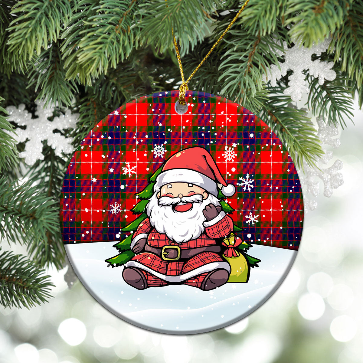 Abernathy Tartan Christmas Ceramic Ornament - Scottish Santa Style