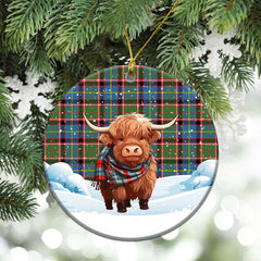 Aikenhead Tartan Christmas Ceramic Ornament - Highland Cows Snow Style