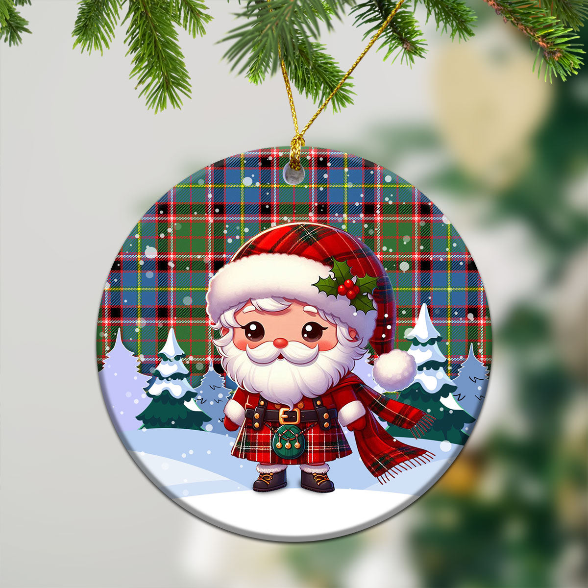 Aikenhead Tartan Christmas Ceramic Ornament - Santa Claus In Kilt Style