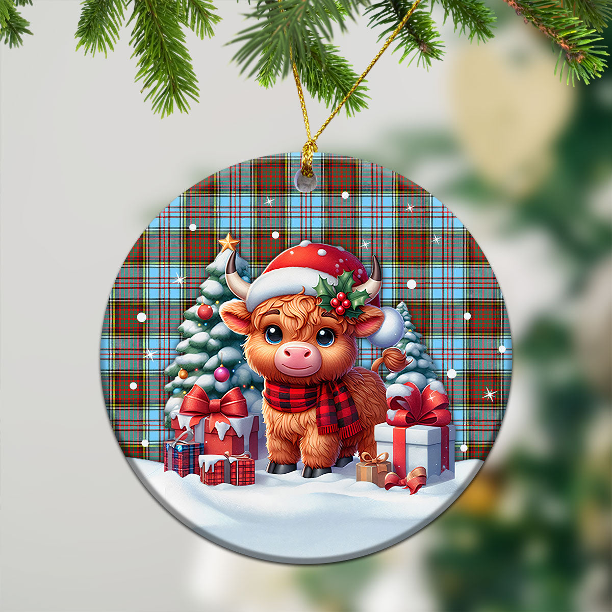 Anderson Ancient Tartan Christmas Ceramic Ornament - Highland Cow Winter Style