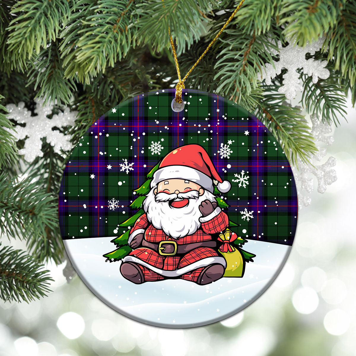 Armstrong Modern Tartan Christmas Ceramic Ornament - Scottish Santa Style