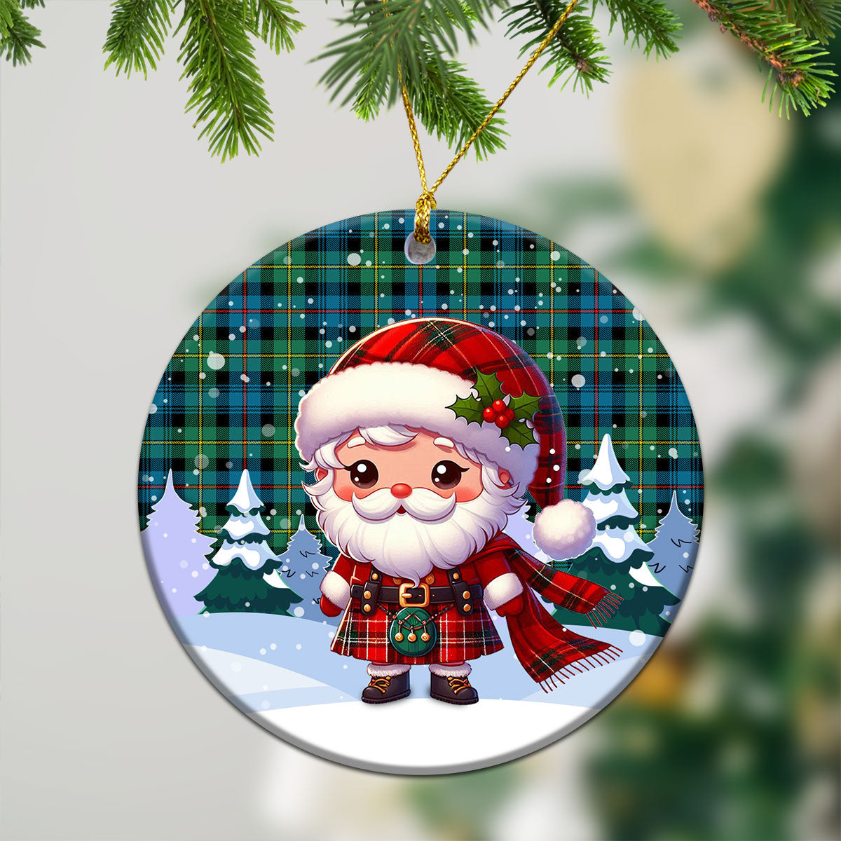 Baillie Ancient Tartan Christmas Ceramic Ornament - Santa Claus In Kilt Style