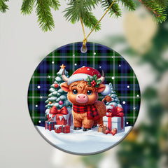 Baillie Modern Tartan Christmas Ceramic Ornament - Highland Cow Winter Style