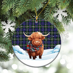 Baird Modern Tartan Christmas Ceramic Ornament - Highland Cows Snow Style