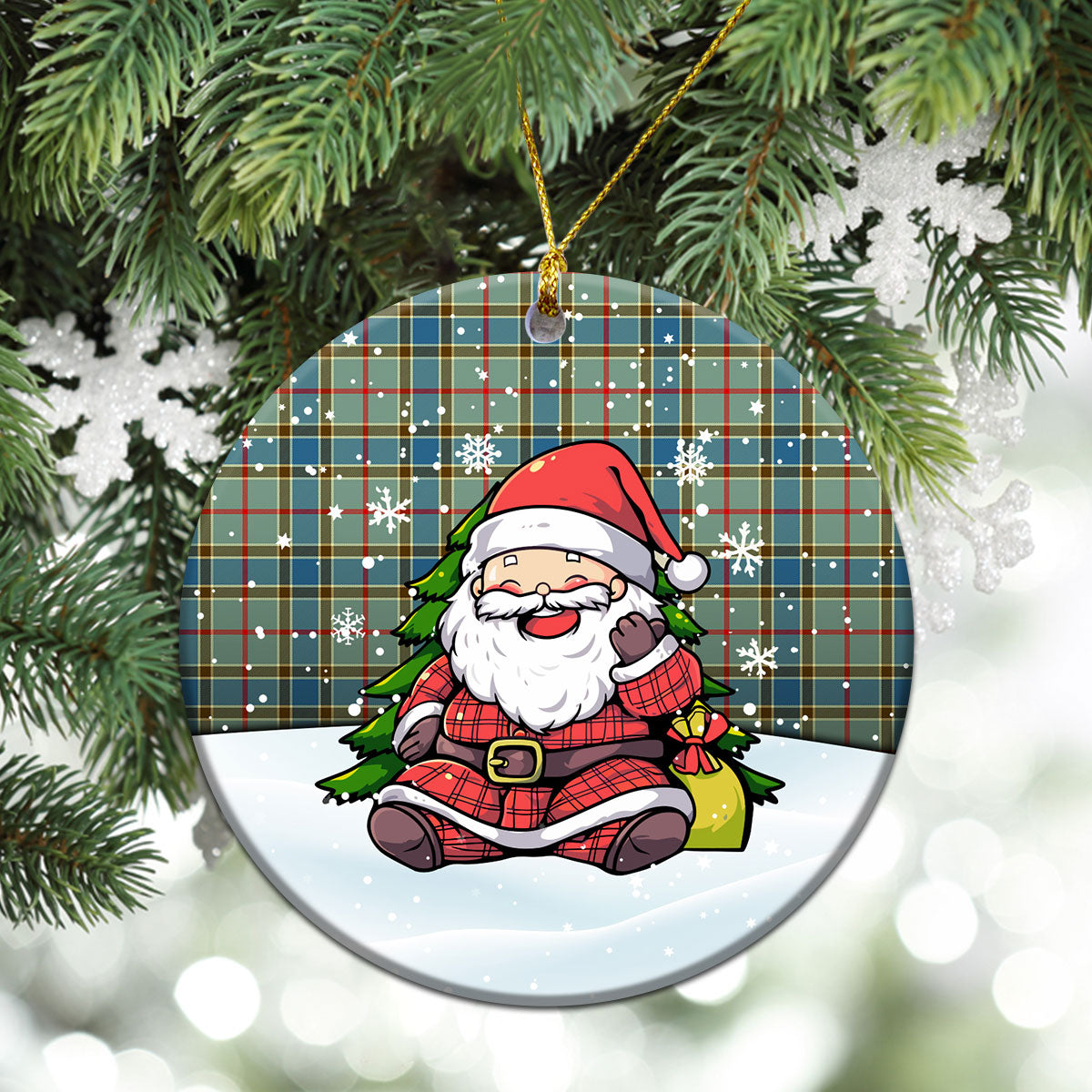 Balfour Blue Tartan Christmas Ceramic Ornament - Scottish Santa Style