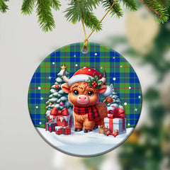 Barclay Hunting Ancient Tartan Christmas Ceramic Ornament - Highland Cow Winter Style