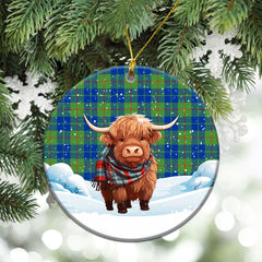 Barclay Hunting Ancient Tartan Christmas Ceramic Ornament - Highland Cows Snow Style