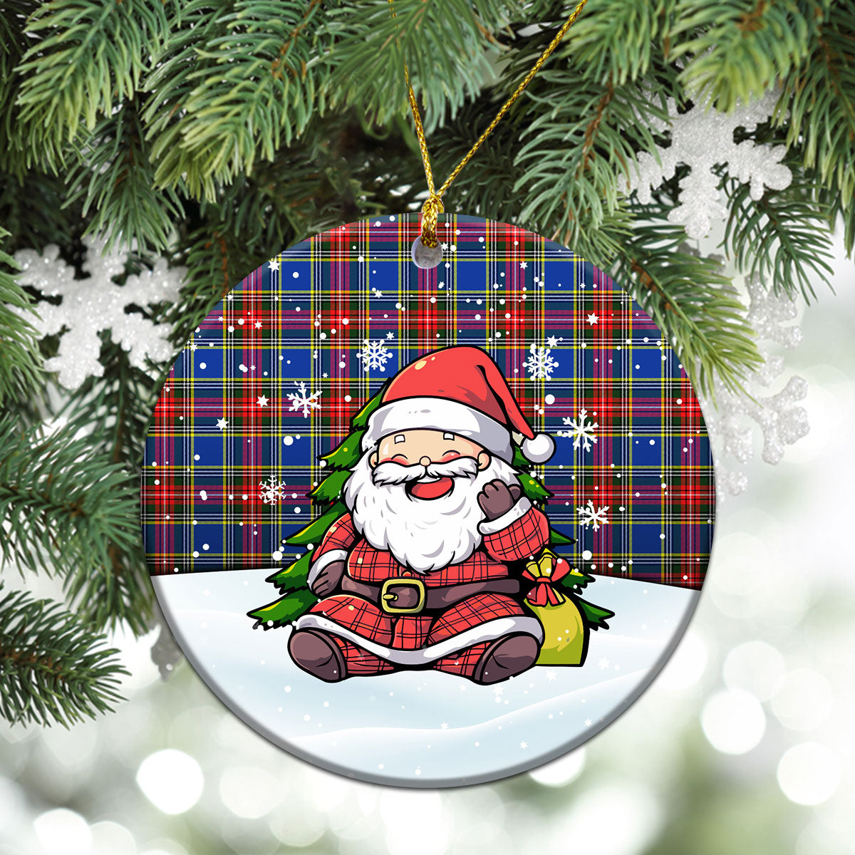 Beaton Modern Tartan Christmas Ceramic Ornament - Scottish Santa Style