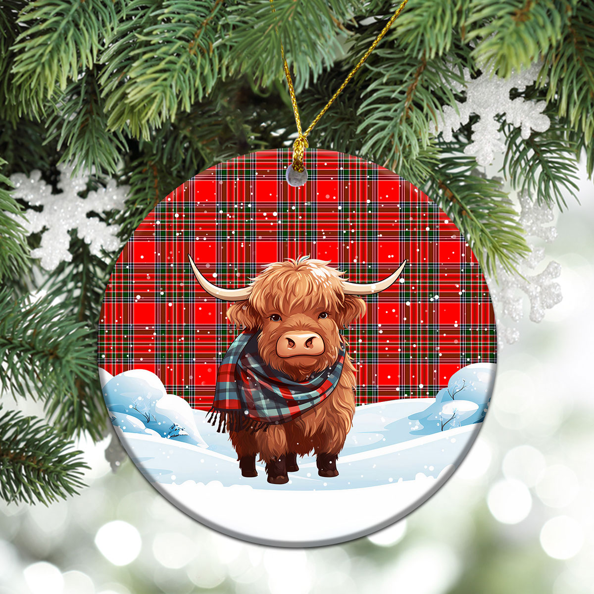 Binning (of Wallifoord) Tartan Christmas Ceramic Ornament - Highland Cows Snow Style