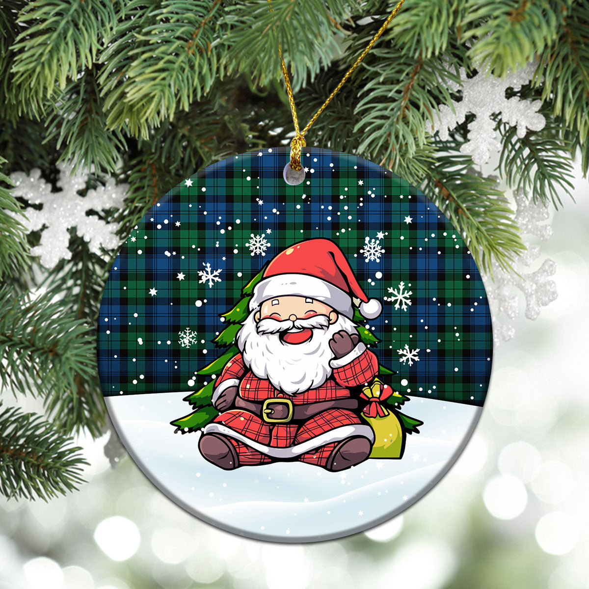 Black Watch Ancient Tartan Christmas Ceramic Ornament - Scottish Santa Style