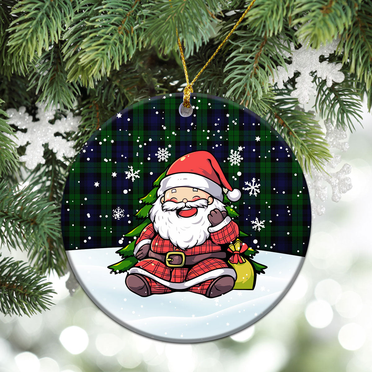 Black Watch Tartan Christmas Ceramic Ornament - Scottish Santa Style