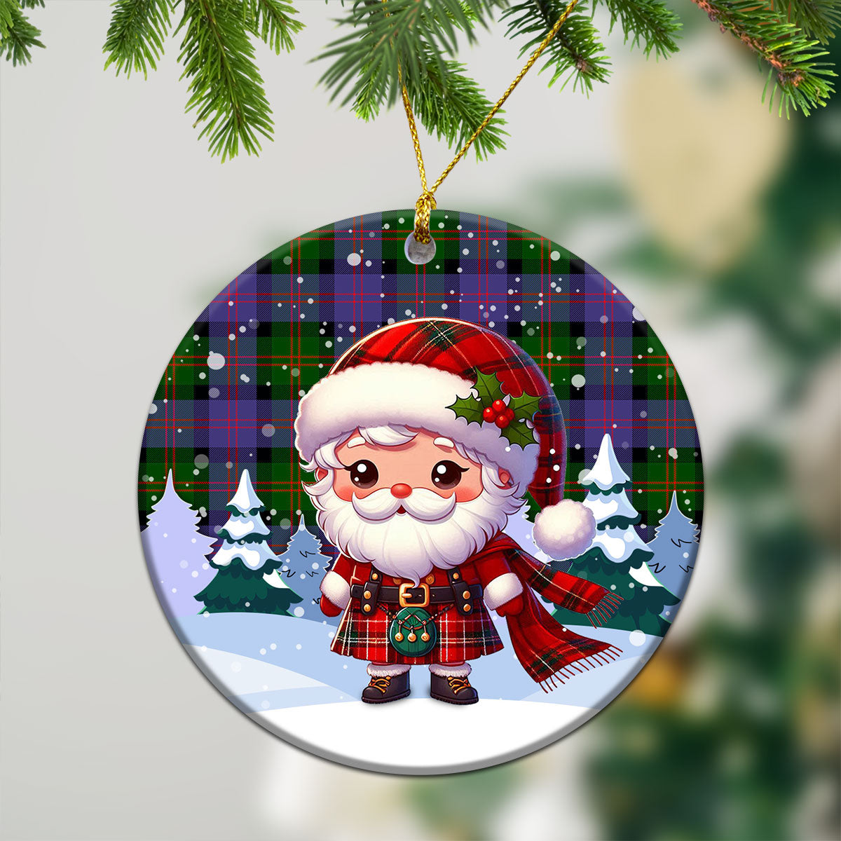 Blair Modern Tartan Christmas Ceramic Ornament - Santa Claus In Kilt Style