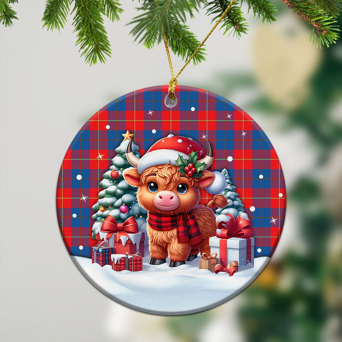 Blane Tartan Christmas Ceramic Ornament - Highland Cow Winter Style