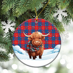 Blane Tartan Christmas Ceramic Ornament - Highland Cows Snow Style