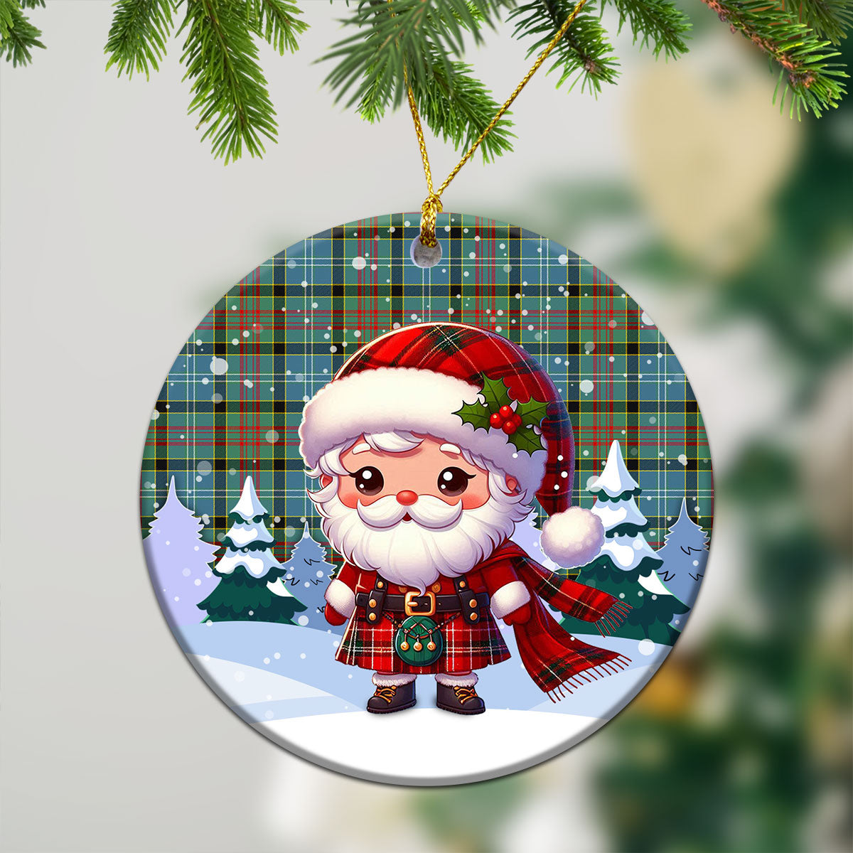 Brisbane Tartan Christmas Ceramic Ornament - Santa Claus In Kilt Style