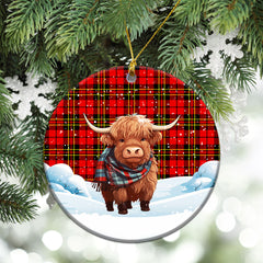 Brodie Modern Tartan Christmas Ceramic Ornament - Highland Cows Snow Style