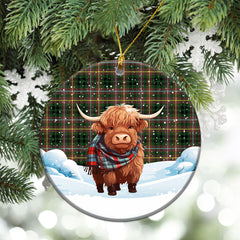 Buchanan Hunting Tartan Christmas Ceramic Ornament - Highland Cows Snow Style