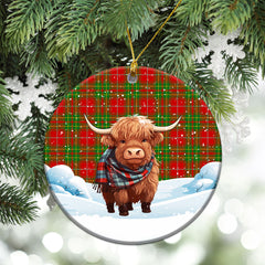 Burnett Ancient Tartan Christmas Ceramic Ornament - Highland Cows Snow Style