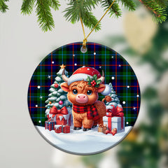 Calder Tartan Christmas Ceramic Ornament - Highland Cow Winter Style