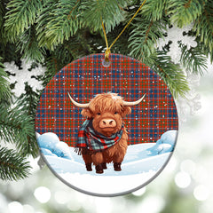 Cameron of Lochiel Ancient Tartan Christmas Ceramic Ornament - Highland Cows Snow Style