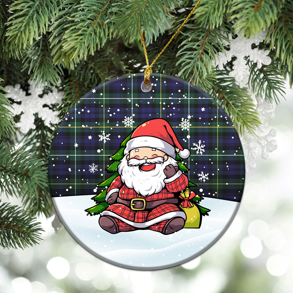 Campbell Argyll Modern Tartan Christmas Ceramic Ornament - Scottish Santa Style