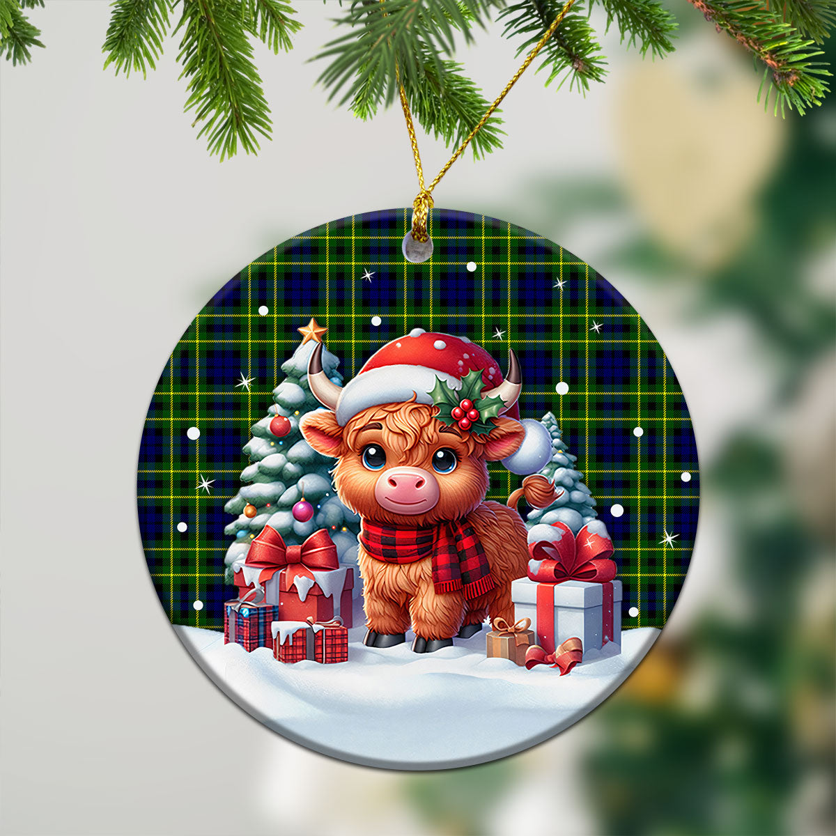 Campbell of Breadalbane Modern Tartan Christmas Ceramic Ornament - Highland Cow Winter Style