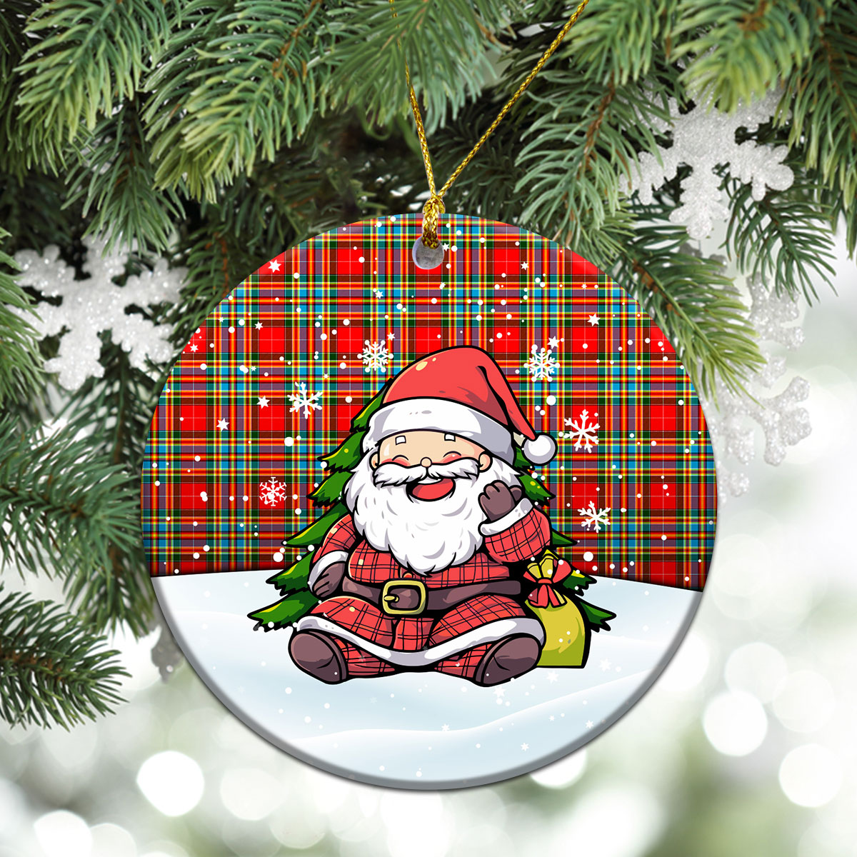 Chattan Tartan Christmas Ceramic Ornament - Scottish Santa Style