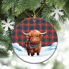 Chisholm Ancient Tartan Christmas Ceramic Ornament - Highland Cows Snow Style