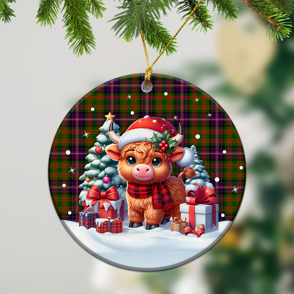 Cochrane Modern Tartan Christmas Ceramic Ornament - Highland Cow Winter Style