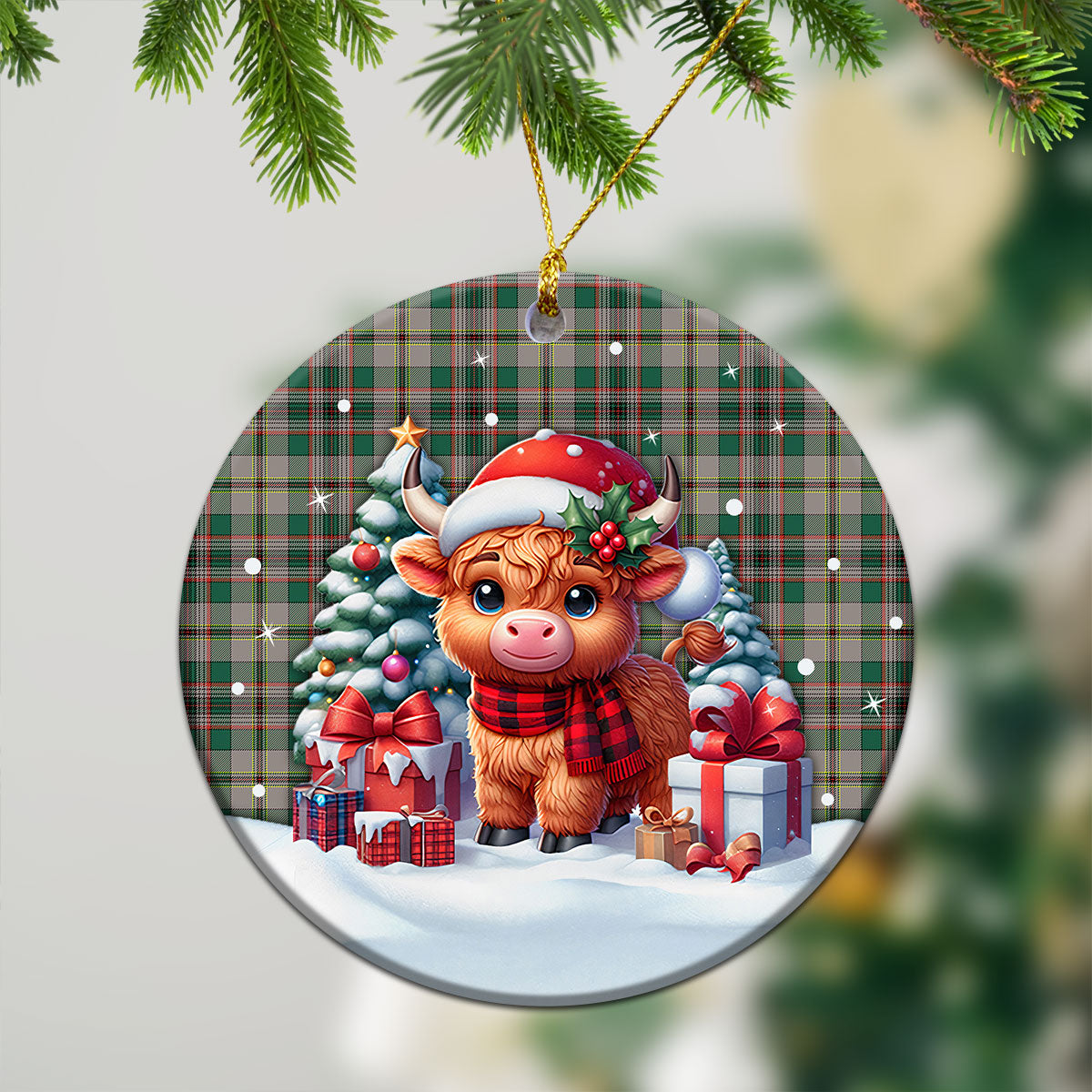 Craig Ancient Tartan Christmas Ceramic Ornament - Highland Cow Winter Style