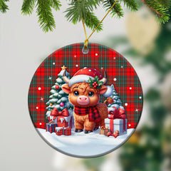 Cumming Modern Tartan Christmas Ceramic Ornament - Highland Cow Winter Style