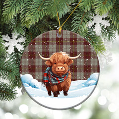 Cunningham Burgundy Dancers Tartan Christmas Ceramic Ornament - Highland Cows Snow Style