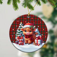 Dalzell Tartan Christmas Ceramic Ornament - Highland Cow Winter Style