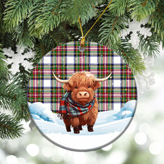 Dennistoun Tartan Christmas Ceramic Ornament - Highland Cows Snow Style