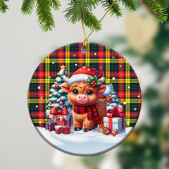 Dewar Tartan Christmas Ceramic Ornament - Highland Cow Winter Style