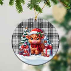 Douglas Grey Modern Tartan Christmas Ceramic Ornament - Highland Cow Winter Style