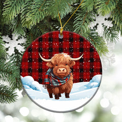 Ewing Tartan Christmas Ceramic Ornament - Highland Cows Snow Style