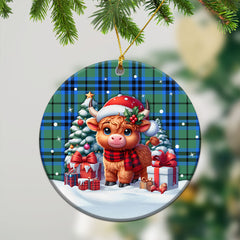 Falconer Tartan Christmas Ceramic Ornament - Highland Cow Winter Style