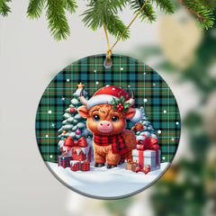 Ferguson Ancient Tartan Christmas Ceramic Ornament - Highland Cow Winter Style