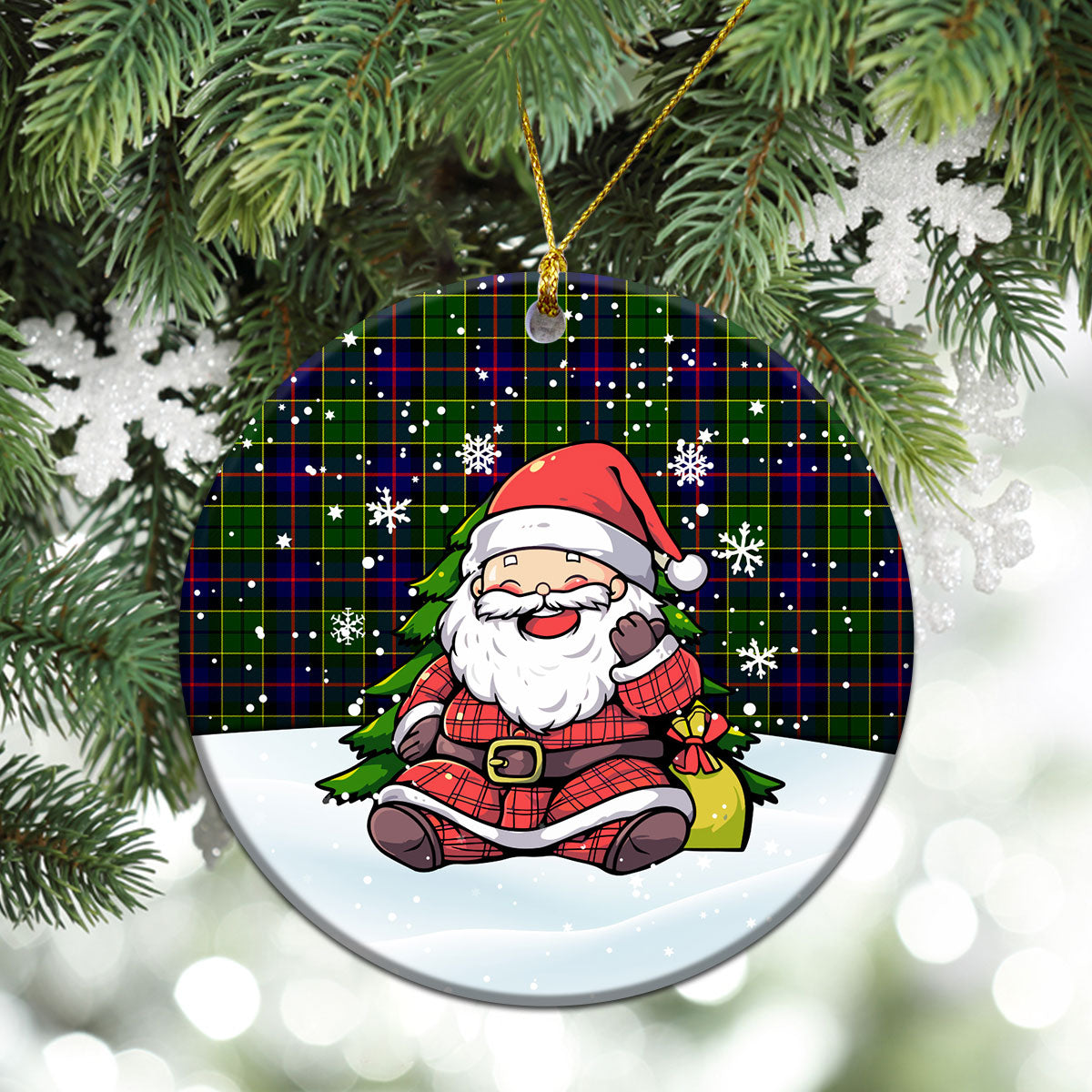 Forsyth Modern Tartan Christmas Ceramic Ornament - Scottish Santa Style