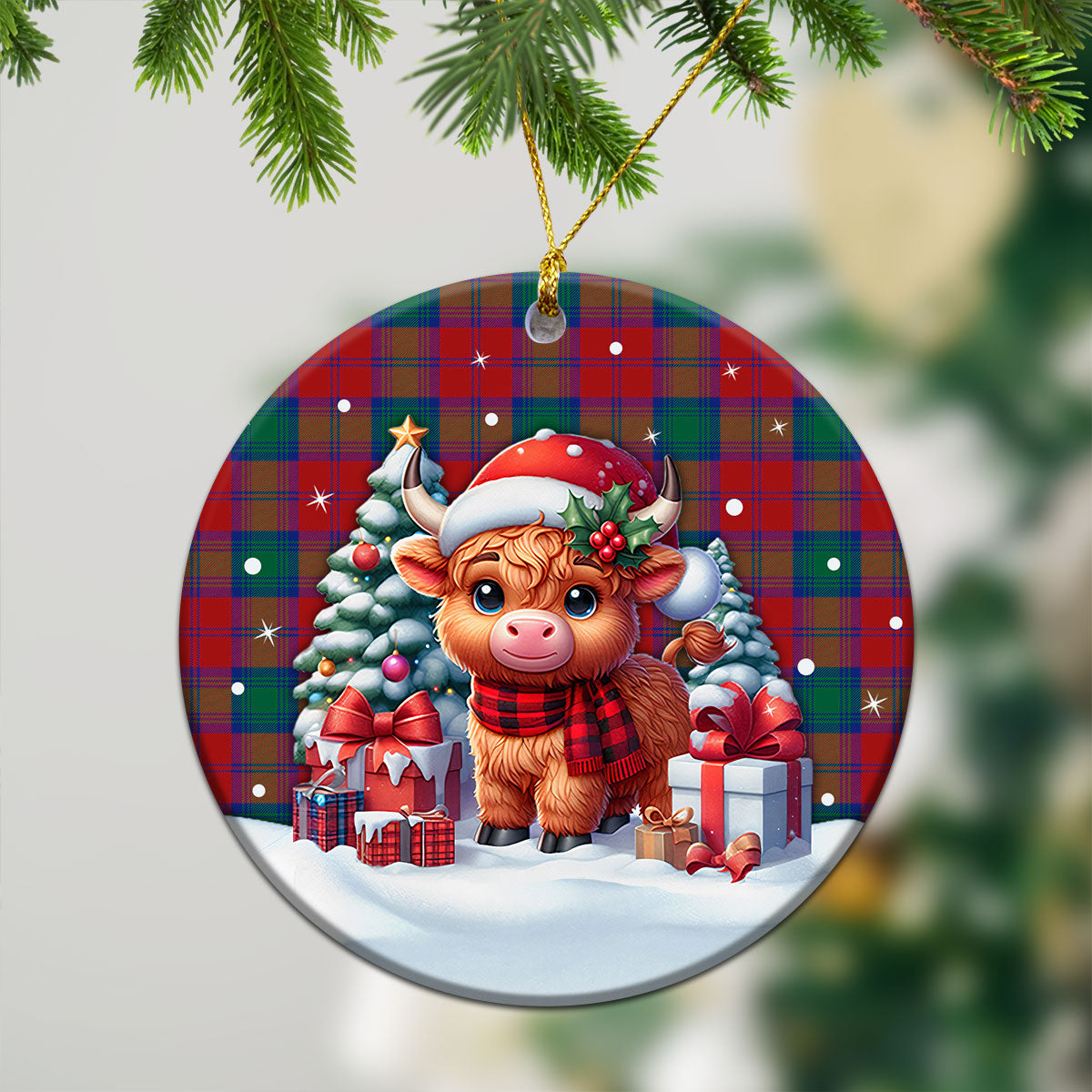 Fotheringham Tartan Christmas Ceramic Ornament - Highland Cow Winter Style