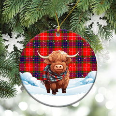 Fraser Tartan Christmas Ceramic Ornament - Highland Cows Snow Style