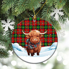 Fullerton Tartan Christmas Ceramic Ornament - Highland Cows Snow Style