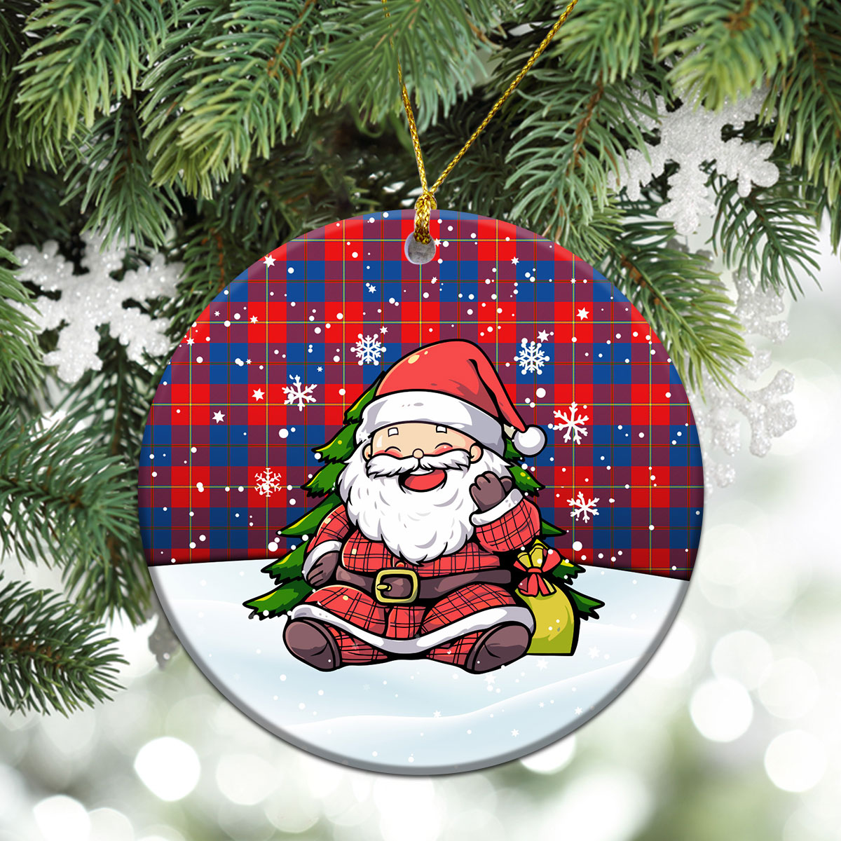 Galloway Red Tartan Christmas Ceramic Ornament - Scottish Santa Style