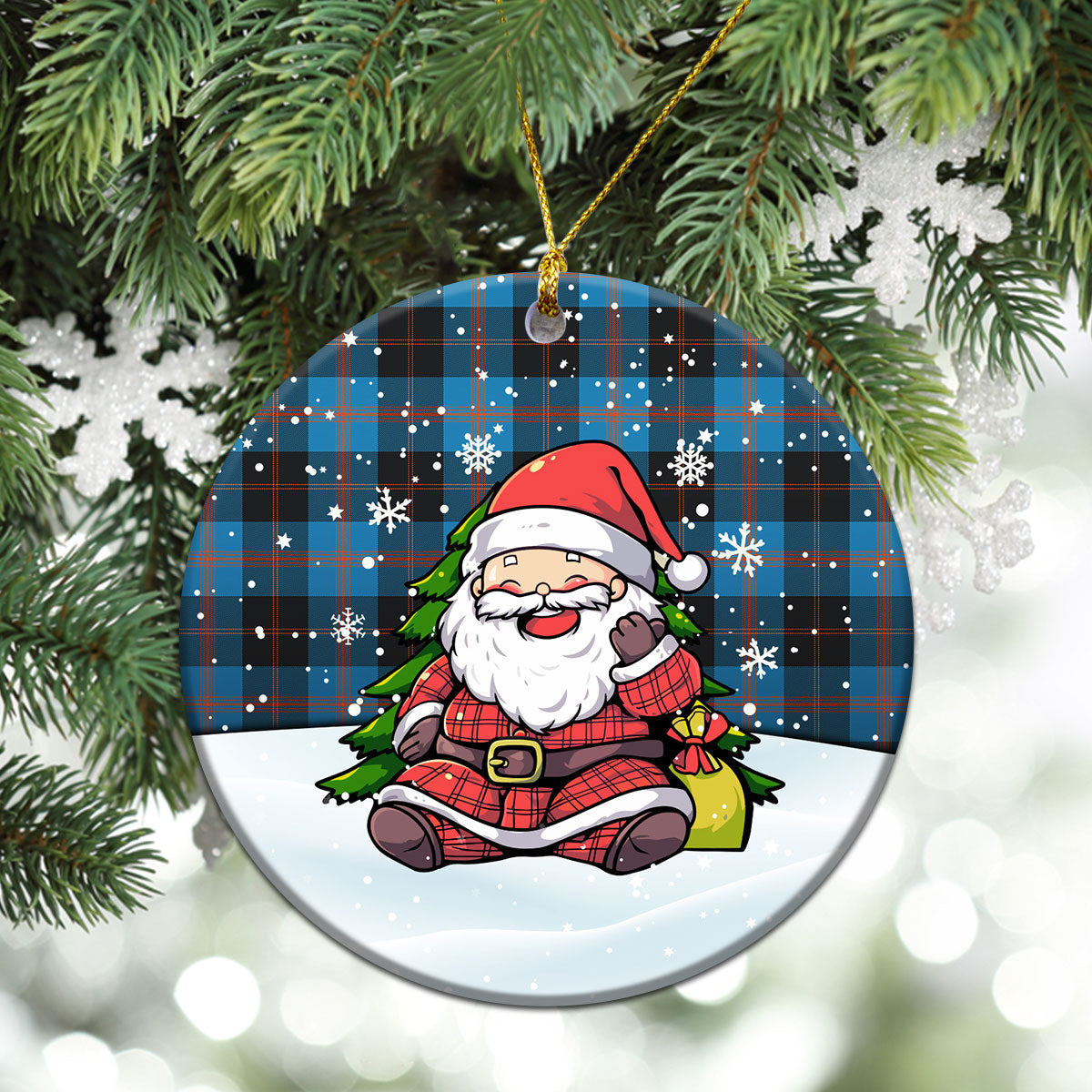 Garden Tartan Christmas Ceramic Ornament - Scottish Santa Style