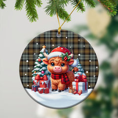 Gordon Weathered Tartan Christmas Ceramic Ornament - Highland Cow Winter Style