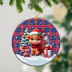 Graham of Menteith Red Tartan Christmas Ceramic Ornament - Highland Cow Winter Style