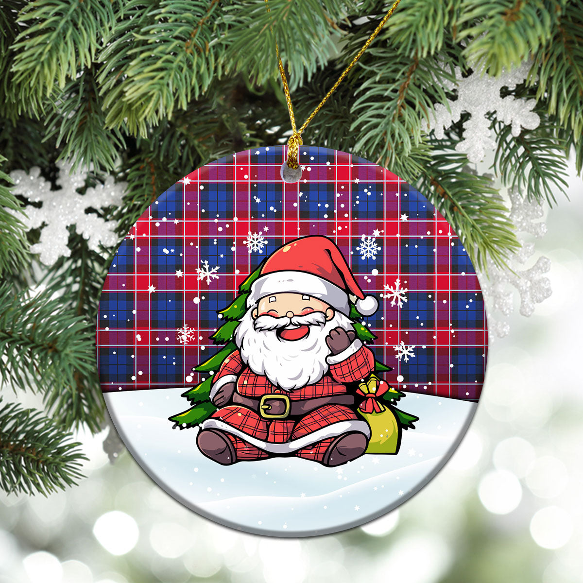 Graham of Menteith Red Tartan Christmas Ceramic Ornament - Scottish Santa Style