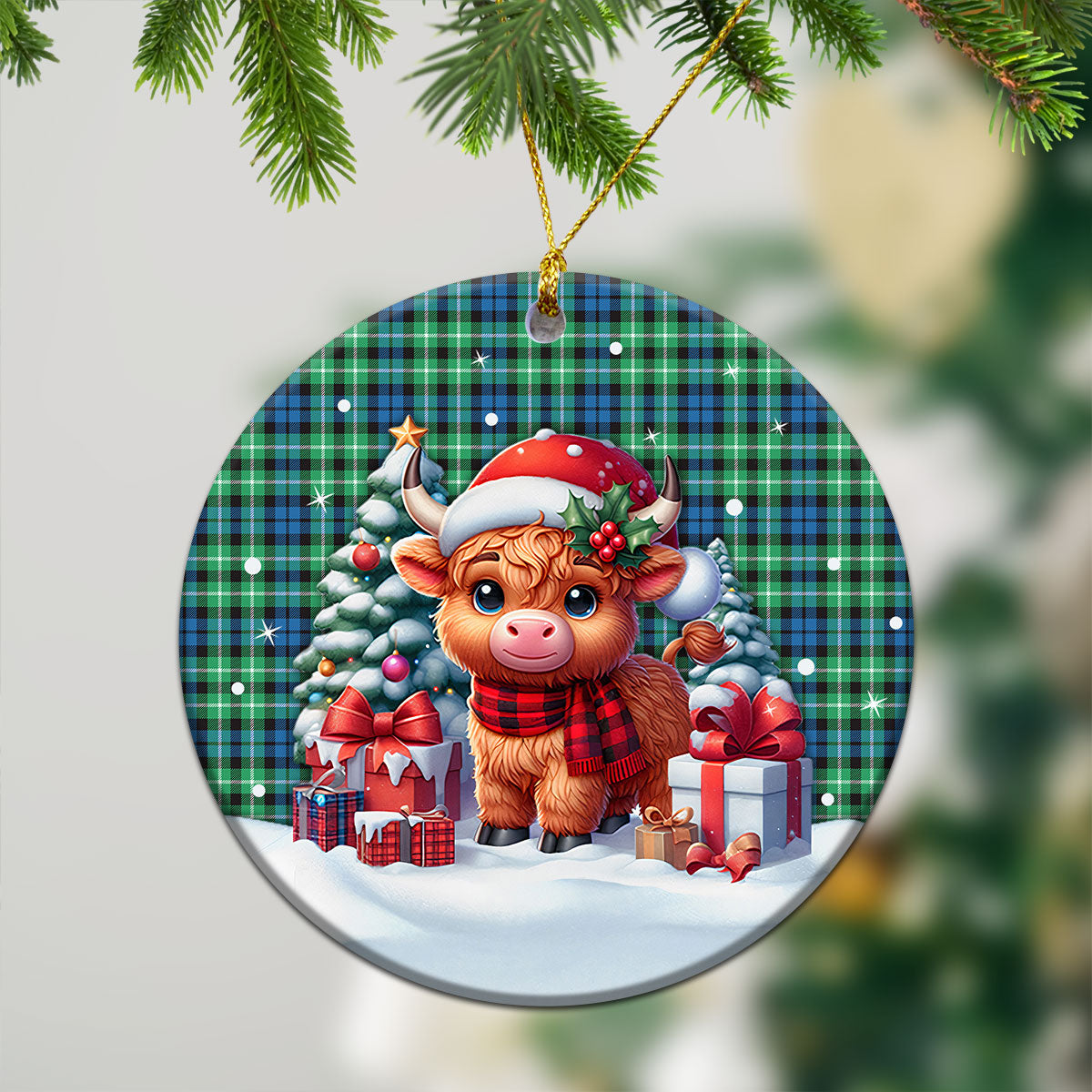 Graham of Montrose Ancient Tartan Christmas Ceramic Ornament - Highland Cow Winter Style